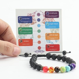 SHIEAGLELD 7 Chakra Yoga Armband, Echte Heilsteine, Lava Stein Armbänder, Handgemachte Natürliche Edelsteine Quarz Schmuck, Healing Reiki Energietherapie für Damen Herren
