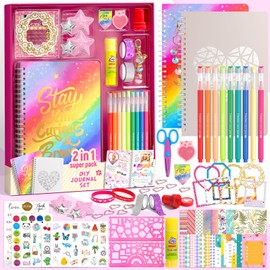 ADUSRIZ DIY Journal Kit for Girls Ages 8-14, 70+ Pcs Diary Set, Gifts for Girl Ages 8 9 10 11 12 13 14 Year Old, DIY Stationery Set, Teen Girls Trendy Stuff, Cool Birthday Gifts Ideas for Girls