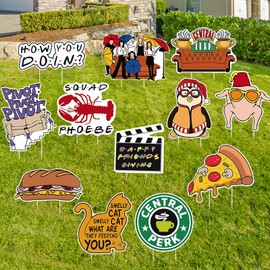 12PCS Happy Thanksgiving Yard Signs, Friendsgiving Decorations with Stakes, Friends Themed Party Decor Supplies, for Patio Outdoor Porch, Fall Harvest Lawn Yard Celebrations Seasonal Holiday