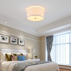 Widluth Modern Drum Semi Flush Mount 3-Light Gold Ceiling Lighting Vintage Linen Lamp for Laundry, Kitchen, Basement, Dining, Bedroom