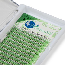 Dermastil 3D Premade Handmade Volume Eyelashes, Ready-to-Use Fan without Knots, C Curl, Thickness 0.10 mm, for Eyelash Extension, PBT, Vegan (14 mm)
