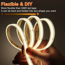 MALIIGAZA IP68 Waterproof 24V COB LED Strip, 16.4FT CRI>90 480LEDs/m 11W/M, 6000k Super Bright LED Tape for Outdoor Bathroom Swimming Pool Decoration (Without Power Supply)