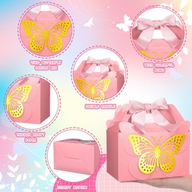 MotiMind 18 Pcs Butterfly Party Favor Box with 36 Pcs 3D Hollow Butterfly and Bow Paper Candy Gift Boxes Goodie Gable Treat Box for Birthday Baby Shower Wedding Party Supplies