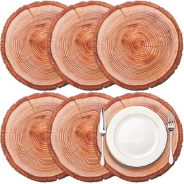 Remerry Leather Wooden Slice Placemats Set of 6, 13.8'' Round Rustic Charger Plates Wood Slices Place Mats Farmhouse Table Mats for Wedding Table Decoration Kitchen Dining Waterproof