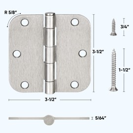 TICONN 30-Pack 3.5 Inch Door Hinges with Removable Pin, 3-1/2 x 3-1/2 Inch Iron Bifold Residential Doors Hardware (5/8" Radius Corner, Satin Nickel, 30 Pack)