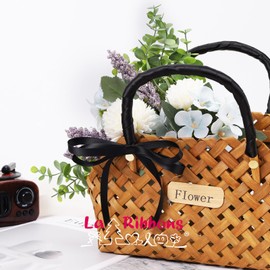 LaRibbons 3/8 Inch 50 Yard Double Faced Satin Ribbon,Black Small Satin Craft Fabric Ribbon for Gift Wrapping Floral Bouquets Wedding Party Decoration