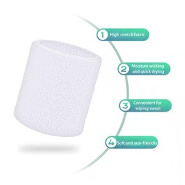 Fecawd 6 Pack Wristbands Sweatbands for Men & Women, Breathable Tennis Wrist Bands Absorbent Sweat Band Multiuse Wristband for Basketball, Running, Gym, Working Out(White)