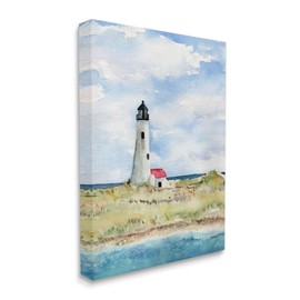 Stupell Industries Lighthouse on Peninsula Soft Coastal Landscape, Design by Melissa Hyatt LLC Canvas Wall Art, 30 x 40, Blue