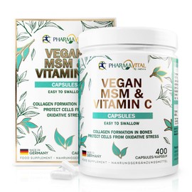 Pharmavital Vegan MSM & Vitamin C Capsules from Germany (Pack of 400) High Dose with 1000 mg Methylsulfonylmethane per capsule