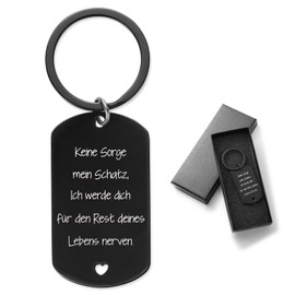 BETESSIN Gifts for Men - Keine Sorge mein Schatz - Keyring Black - Gift Idea for Boyfriend for Christmas, Birthday, black