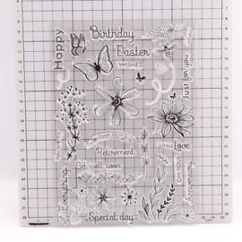 Arrietty Happy Easter Spring Flowers Happy Birthday Get Well Soon Sentiment Clear Stamps for Card Making Decoration and DIY Scrapbooking Tools Rubber Stamps