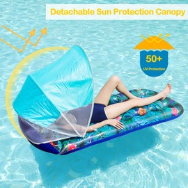 FindUWill Pool Floats with Canopy Adults - 2 Pack Large Pool Lounger Float with Headrest, Shade, Inflatable Pool Float Raft for Sunbathing Water Lounge Floaties Pool Parties