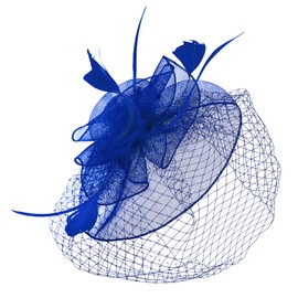 Zando 2025 Kentucky Fascinators Derby Hats for Women 20s 50s Birdcage Veil Feather Flower Mesh Tea Party Hat with Hair Clip and Headband for Cocktail Wedding Festival Fancy Dress Headwear Blue