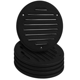HVAC OV 4 Inch (Inner) Pack of 5 Black Stainless Steel Round Soffit Air Vent Cover, Register Vent Deflector, HVAC Louvered Grille with Mesh Screen, Bathroom Home Office Kitchen - 5 Inch (Outer)