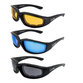 SOL PRO 3 Packed Polarized Motorcycle Riding Glasses, UV Protection, Foam Padded, Light Weight, Golfing, Cycling, Fishing (Yellow Blue Smoke)