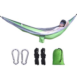 Green&Grey Camping Hammock Kit 270 x 140cm Nylon Lightweight Parachute Portable Double Hammock with Straps