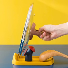 STARRY G Kitchen Utensils Rest with Drip Pan, Pot Lid Holder Stand, Cooking Spoon Rest with Lid Holder, Countertop Organiser Rack for Ladles, Tongs, Spatula, Fisherman Design Flatware Tray Shelf - Y