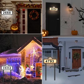 Solar Address Signs for Houses, House Number for Outside Waterproof, Address Plaques for House Numbers, Cold/Warm White Illuminated, Wall Mounted/In Ground Address Number for Front Yard, Driveway