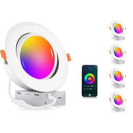 CLOUDY BAY [4 Pack] 6 inch Gimbal Smart WiFi LED Recessed Lights,RGBCW Color Changing,Compatible with Alexa and Google Home Assistant,No Hub Required,15W 2700K-6500K, IC Rated