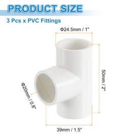 uxcell 1/2" PVC Tee, 3 Pcs 3 Way Elbow Connector Furniture Grade PVC Tee Elbow Pipe Fitting Adapter Corner Fitting for Water Supplies Build Furniture Shelves Tents, White