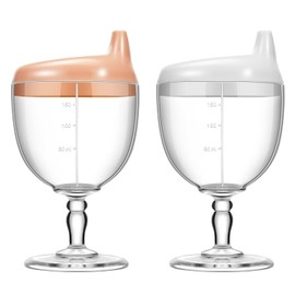 Lallisa 2 Pack Baby Wine Sippy Cup Spill Resistant Wine Glass Sippy Cup for Toddlers Stemware Design Baby Bottle Wine Glass Plastic Goblet Cup with Lid for Kids Daily Birthday Party (Pink, White)