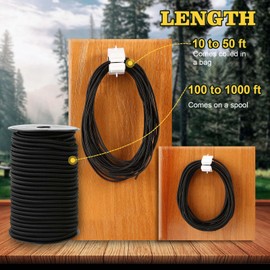 Zakous Strong and Durable Bungee Cord Roll - 1/4" x 100ft Elastic Cord, Kayak Stretch String Rope, Bungee Shock Cords for Repairing Tent Poles, DIY, Tie Downs, Black