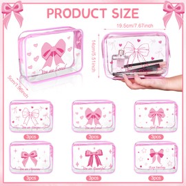 HCEWSBFD 18Pcs Pink Bow Clear Makeup Bag Coquette Bows Cosmetic Bags PVC Travel Toiletry Preppy Portable Gift Transparent Pouch with Zipper Waterproof for Birthday Party Favor Mother Nurse Girls