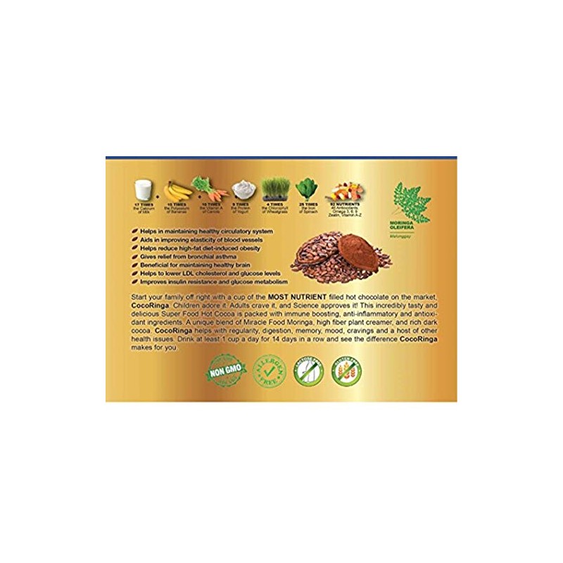 COCORINGA Moringa Hot Chocolate Cacao First Natural Keto Instant Non-dairy