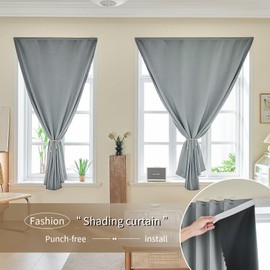 Jilron Magic Tape Stick on Portable Curtains for Windows,Bedroom Blackout Curtains for - Thermal Lnsulated Kitchen Room Darkening Black Small Drapes(1 Panels,35Wx54L inch-Silver Gray)