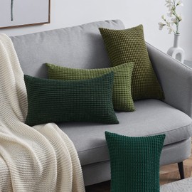 Set of 4 Green Topfinel Cushion Covers 30 x 50 cm, Corduroy Cushion Covers, Decorative Cushion Cover for Sofa, Bedroom, Living Room, Balcony, Children, Fluffy, Colour Gradient