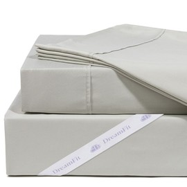 DreamFit DreamComfort 100% Natural Long Staple Cotton Sheet Set for Adjustable Bed with Elastic Corner Bands with Extra Deep Pocket up to 20 in Crafted in USA Split Queen Sheet Set Sage