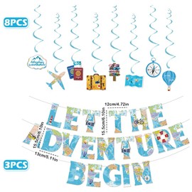20 Pcs Party Decorations, Let The Adventure Begin Bunting Banner World Map Pennant for Graduation Going Away Farewell Retirement Travel Party Supplies，retirement party decorations