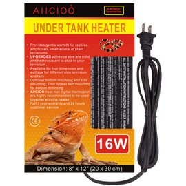 Aiicioo Under Tank Heater 16W - Reptile Heating Pad Bearded Dragon Turtle Heat Mat for Hermit Crab Lizard Terrarium 8X12Inch