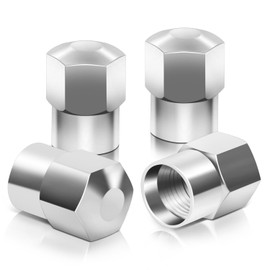 Hexagon Brass Alloy Coated & Polished Silver Chrome Tire Valve Stem Caps (Pack of 4)