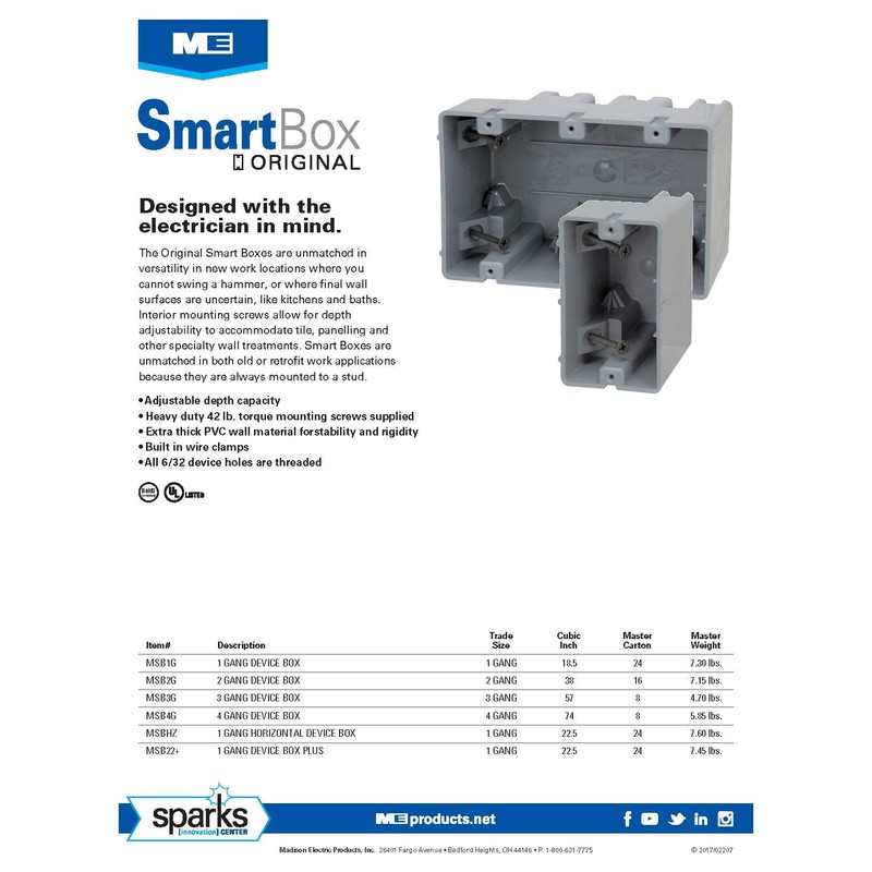 Madison Electric Products MSB1G4PK MSB1G Smart Depth Adjustable Box, 1