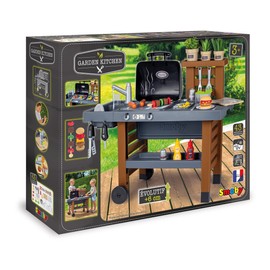 Smoby Garden Kitchen - Outdoor 43 Accessory Play Set, Kids Ages 3+, Grill w/Retractable Magic Flames, Fryer & Sink w/Water Pump Function, Pretend Play