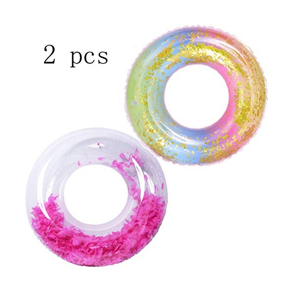 Jolily 2 PCS Pool Inflatable Float Swim Ring Rainbow and