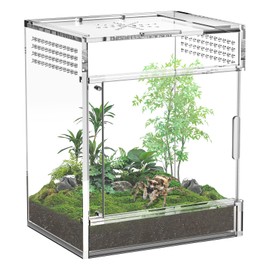 BVOPLME Jumping Spider Enclosure, One-Piece Fully Transparent Acrylic Small Reptile Enclosure, 5.9x5.9x9.8 inch Small Terrarium for Tree Frogs, Tarantulas, Mantises, Jumping Spiders (Medium)