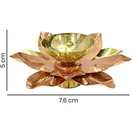 Craftsman Brass Copper Lotus Flower Petals Kamal Shape Metal Akand Diya for Traditional Indian Festive Diwali Deepawali Puja Pooja Dia Home Temple Decoration Oil Lamp Gift Items (Pack of 6)
