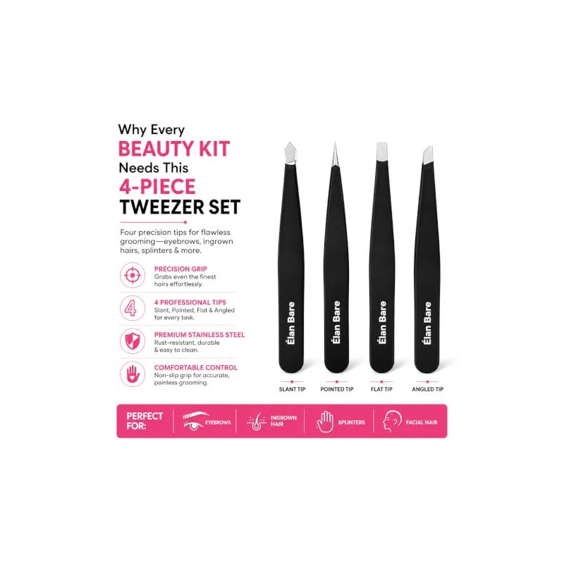 The Élan Bare Precision Set 4-Piece Professional Stainless Steel Tweezer