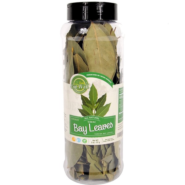 Eat Well Dried Bay Leaves 2 oz, Premium Turkish Whole Dried Laurel Tree Leaves, 100% Natural Bay Leaves Dried from the Bay Leaf Plant, Edible Cooks' Ingredients for Stewing and Bay Leaf Tea