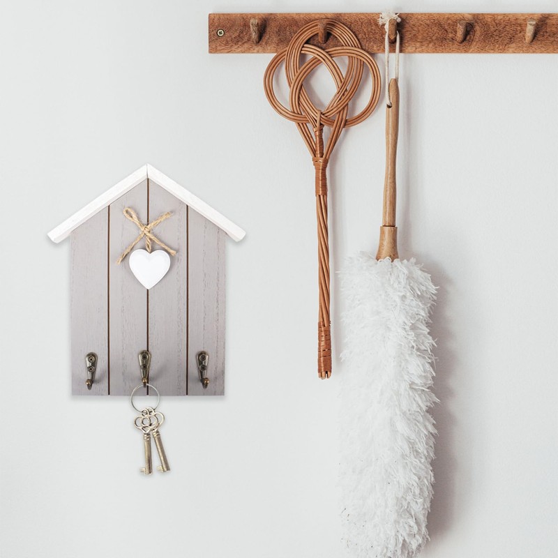 Nwvuop Wooden Key Holder with 3 Hooks, Wall Mounted Key