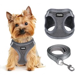 Dog Harness for Small Dogs and Leash Set, Honeycomb Grid, Reflective Lightweight Harness & Anti-Twist Pet Lead (Multi Color, Size: XS-S-M) (XS, Grey)