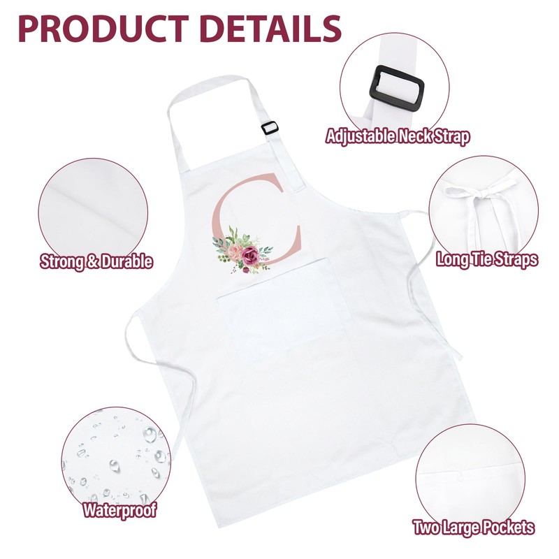 Ysound Initials Apron Women's Cooking Apron Cotton Apron Adjustable Baking