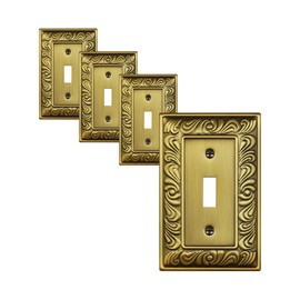 TREEWELL 4-Pack Single Toggle Light Switch Cover Plate, Paisley Pattern Decorative Switch Plate Covers, Antique Brass 1 Gang Metal Wall Plate, Corrosion Resistant