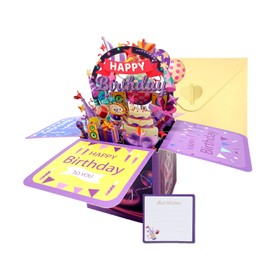 Pop Up Birthday Card with Envelopes Purple 3D Birthday Card Greeting Card Special Birthday Gifts for Kids Teens Women Men and More