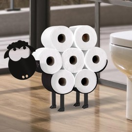 Wigag Sheep Toilet Paper Holder for Extra 8 Rolls, Wall Mounted Decorative Toilet Paper Storage, Farmhouse Bathroom Cute Decor Freestanding Accessories Storage Cabinet