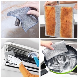 YinQin 5 PCS Double Layer Wire Dishwashing Cloths Rags 20x28 cm Non Scratch Stainless Steel Cleaning Cloth Multi Purpose Two Layer Metal Wire Dish Cloths Rag Towel for Kitchen, Dish, Sink, Stove Top