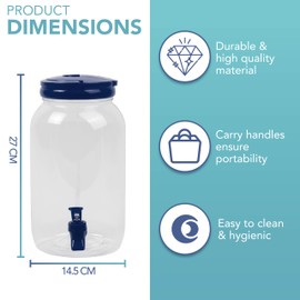HEFTMAN Plastic Beverage Dispenser with Tap, 3L Cold Water Dispenser with Tap, Handle, Screw Lid, Refrigerator Water Dispenser (Blue)