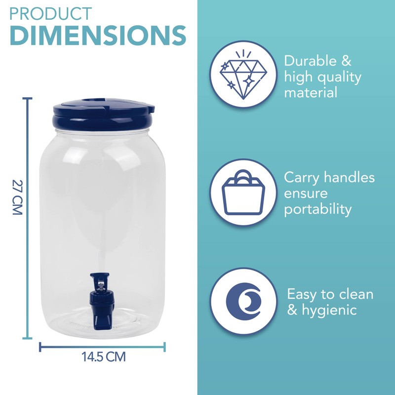HEFTMAN Plastic Beverage Dispenser with Tap, 3L Cold Water Dispenser